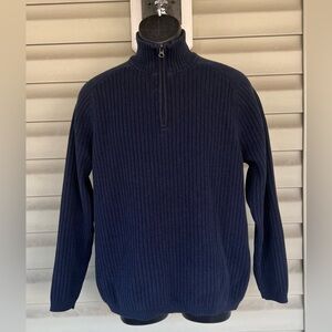 Tommy Bahama 100% Cotton Navy Mock Neck Quarter Zip Ribbed Pullover Sweater Sz M